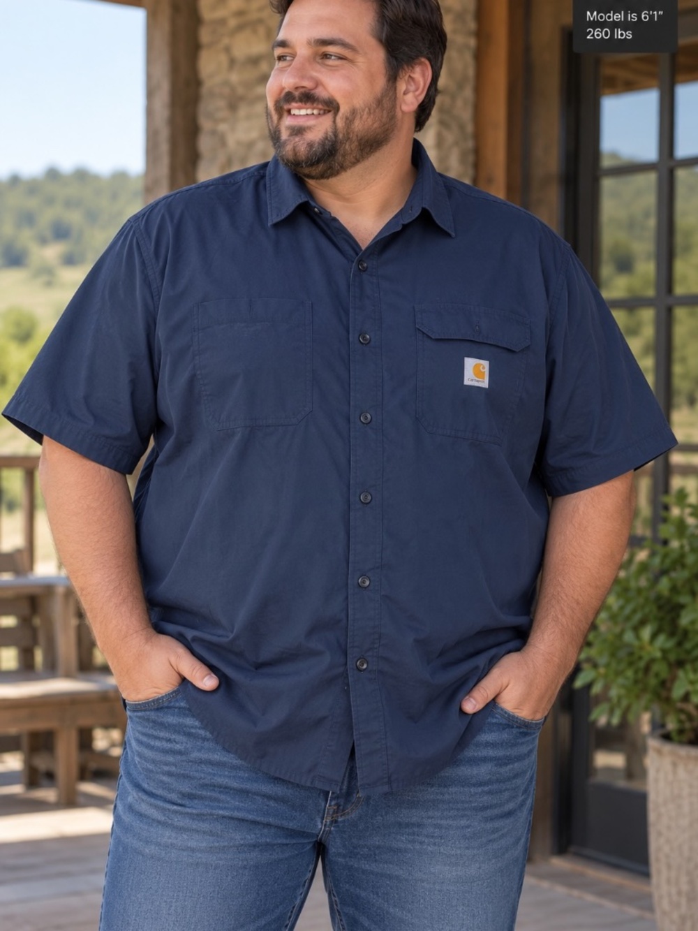 Carhartt Force Vented Button Down Shirt Mens Size 2XL Blue Relaxed Fit Workwear